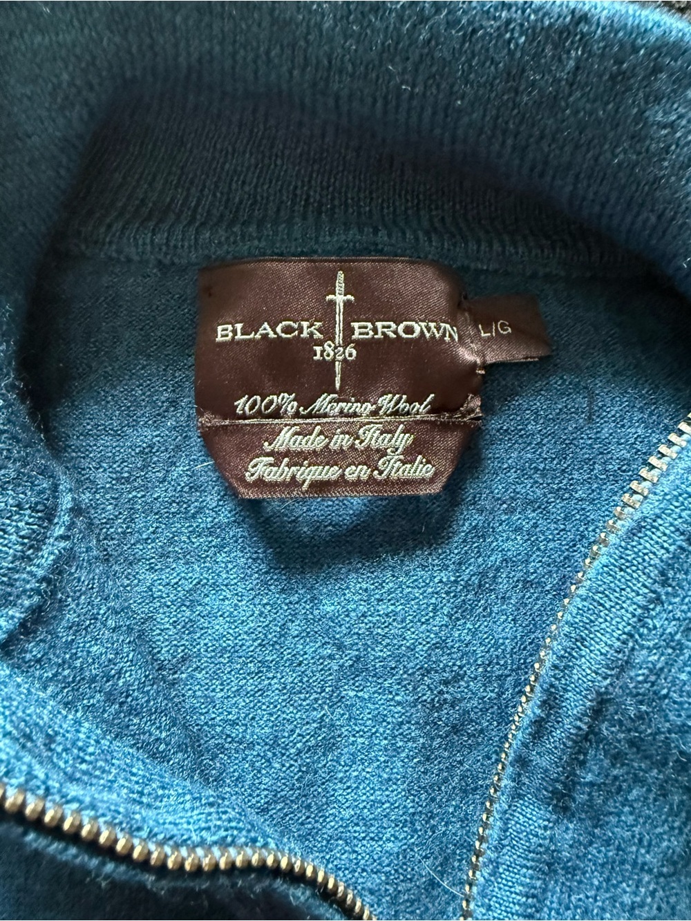Black Brown 1826 Men's Teal and Navy Half-Zip Sweater - Picture 2 of 7